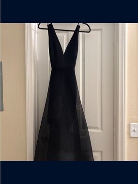 ANGL Black Deep V A-Line Prom Dress